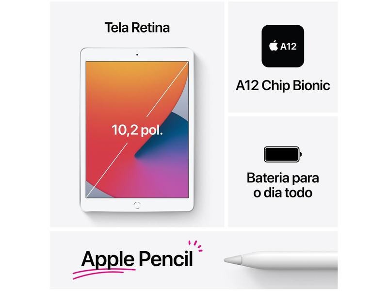 iPad本体 APPLE iPad WI-FI 128GB 2019+APPLE PENCIL iPad Tela 10,2” 8ª Geração Apple Wi-Fi 128GB - Prateado - Apple